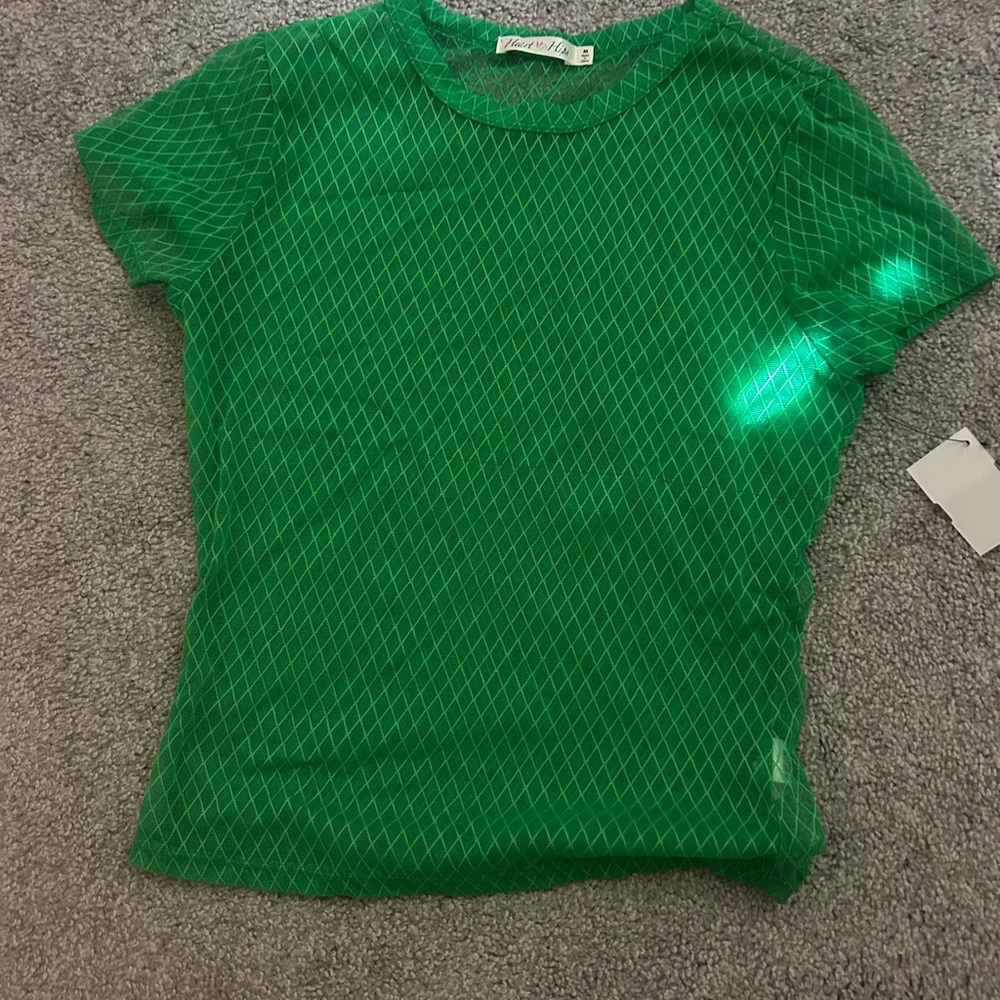 Heart Hips Emerald Green Mesh Short Sleeve Top